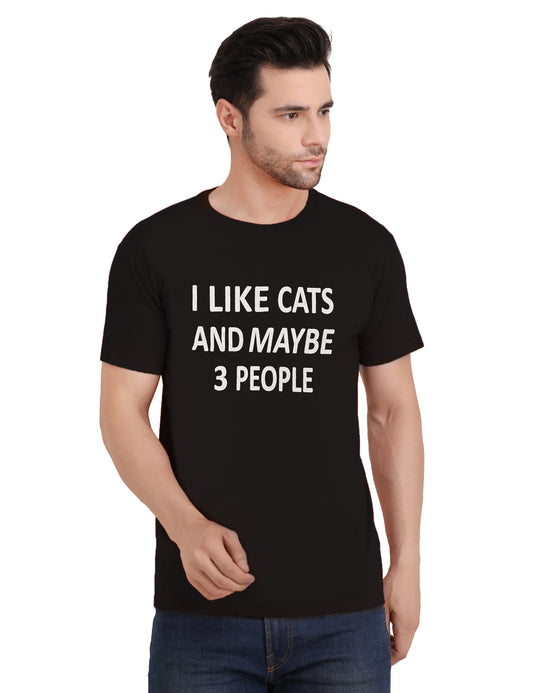 I Like Cats and Maybe 3 People Authentic Cotton Black T-Shirt