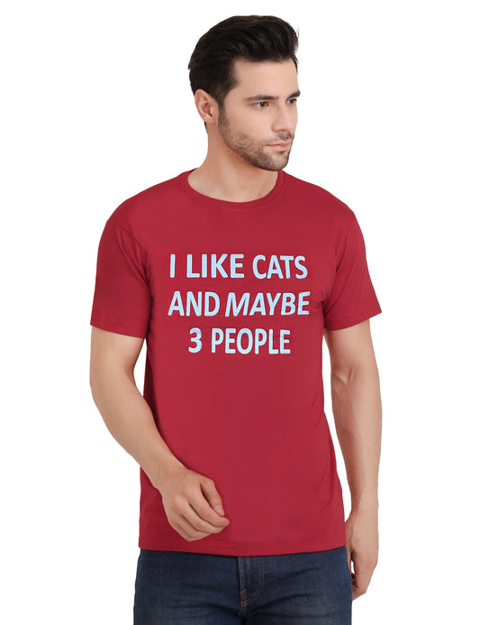 I Like Cats and Maybe 3 People Authentic Cotton Red T-Shirt