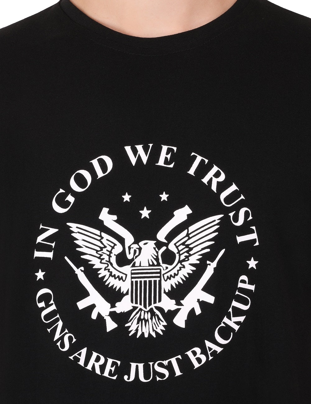 In God We Trust *Guns Are Just Backup* Authentic Cotton Black T-Shirt